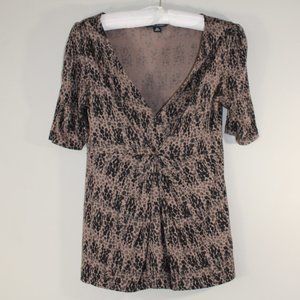 Banana Republic Short Sleeve V-neck Top - Size XS, Animal Print, Black & Brown